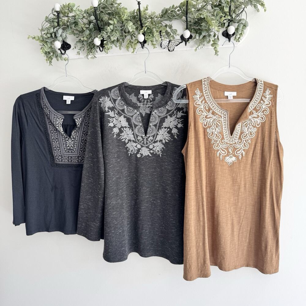 j jill embroidered Bundle Of 3 Tops Medium Petite Boho #vw
